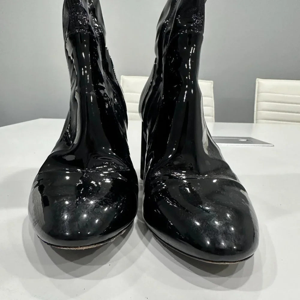 Louis Vuitton Boots Women Size 39 Black Patent Silhouette Ankle Booties Zip - Picture 5 of 16